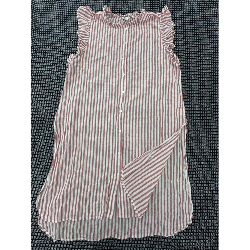 Cato Striped Tunic Womens XL Red Excellent Ruffle Neck Sleeveless Button Down